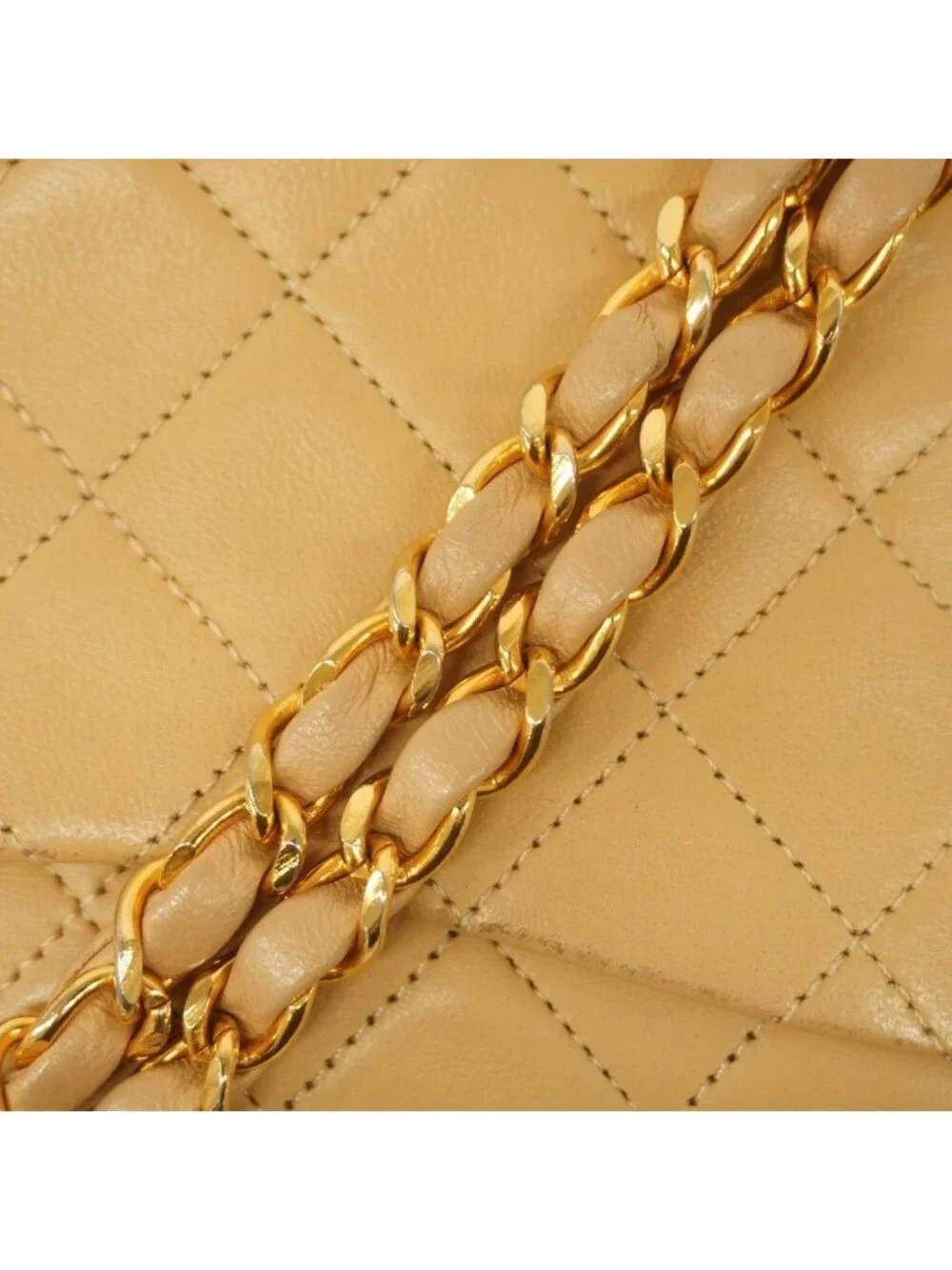 Chanel Shoulder Bag Quilted Lambskin Beige Gold
